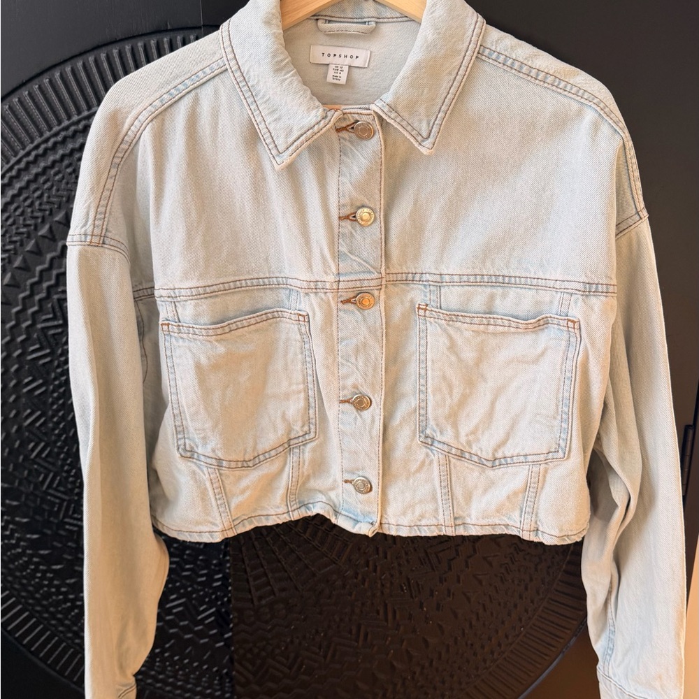 Topshop Light Blue Cropped Denim Jacket